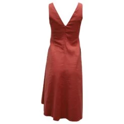 Theory Slip Robe Mi-Longue à Col En V En Lin Rouge Orange -ModeChic Magasin 868617 3