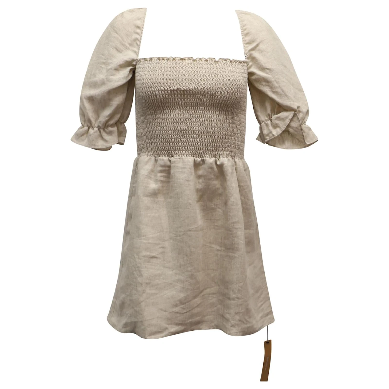 Reformation Cerise Puff Sleeve Mini Robe En Lin Beige 2 Reformation Cerise Puff Sleeve Mini Robe En Lin Beige – Image 2