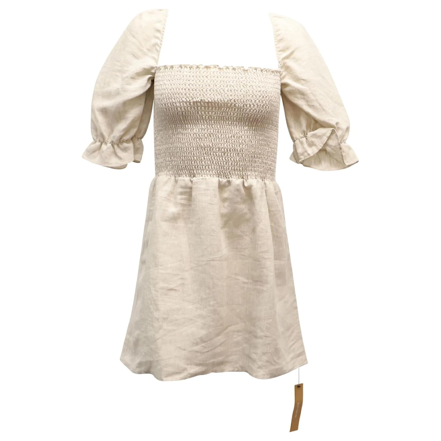 Reformation Cerise Puff Sleeve Mini Robe En Lin Beige 3 Reformation Cerise Puff Sleeve Mini Robe En Lin Beige – Image 3