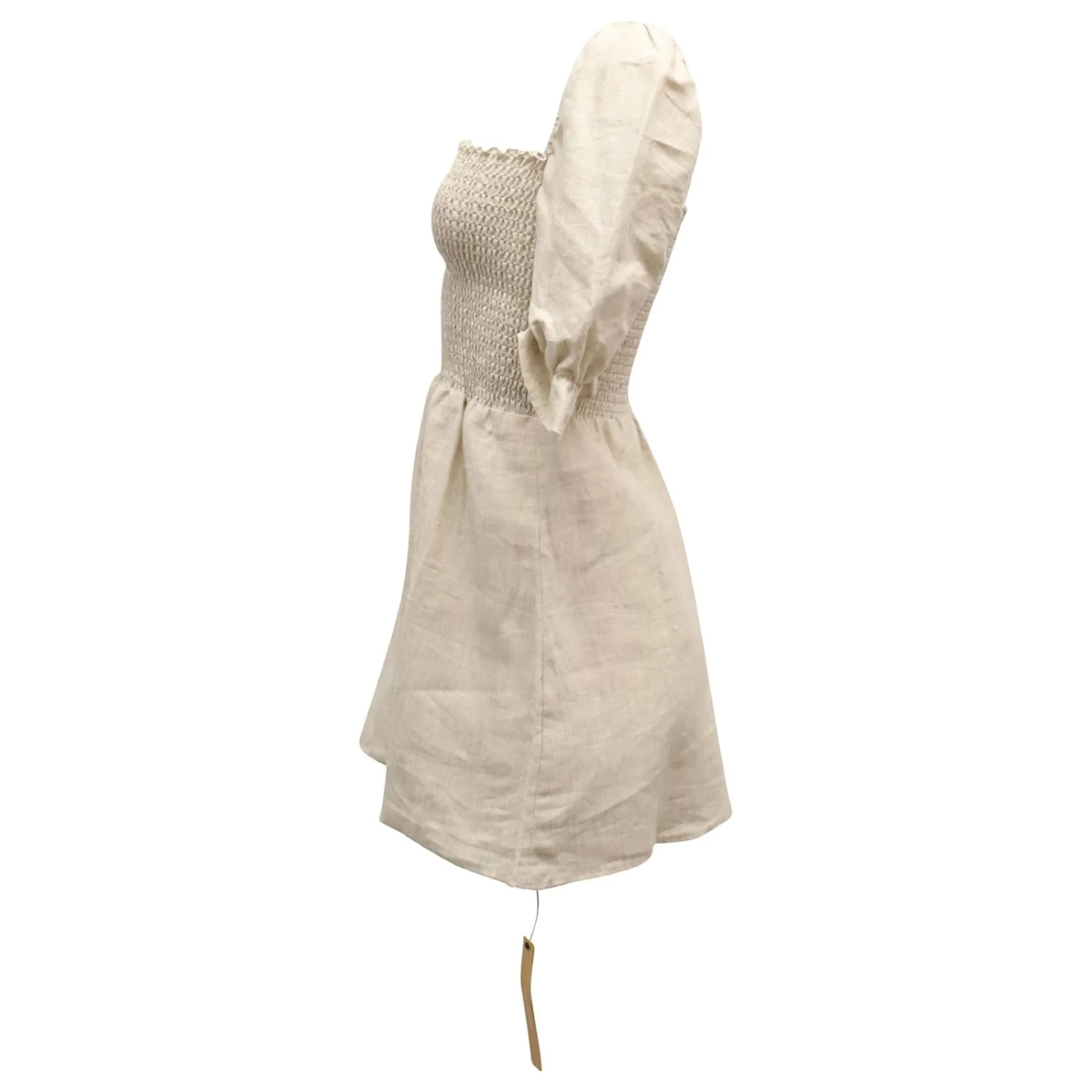 Reformation Cerise Puff Sleeve Mini Robe En Lin Beige 4 Reformation Cerise Puff Sleeve Mini Robe En Lin Beige – Image 4