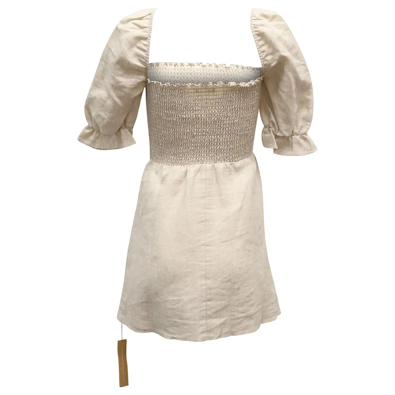 Reformation Cerise Puff Sleeve Mini Robe En Lin Beige 5 Reformation Cerise Puff Sleeve Mini Robe En Lin Beige – Image 5