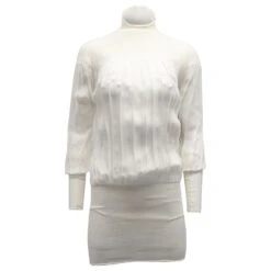 Jil Sander Mini Robe Plissée à Col Montant En Viscose Blanche -ModeChic Magasin 868944 2