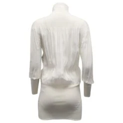 Jil Sander Mini Robe Plissée à Col Montant En Viscose Blanche -ModeChic Magasin 868944 5