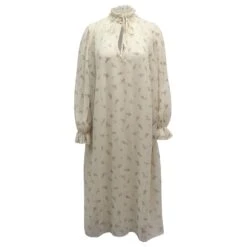 Ganni Robe Mi-longue Plissée à Imprimé Floral En Polyester Crème Blanc Écru -ModeChic Magasin 869017 2