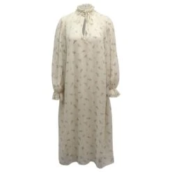 Ganni Robe Mi-longue Plissée à Imprimé Floral En Polyester Crème Blanc Écru -ModeChic Magasin 869017 3