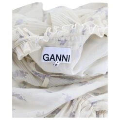 Ganni Robe Mi-longue Plissée à Imprimé Floral En Polyester Crème Blanc Écru -ModeChic Magasin 869017 7