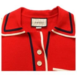 Gucci Robe Polo En Maille Fine Bordée De Coton Rouge -ModeChic Magasin 869777 4