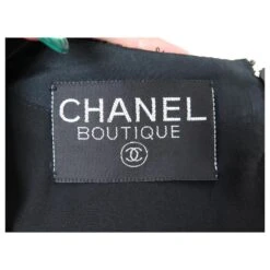 VINTAGE ROBE CHANEL EDELWEISS FLEURS MANCHES LONGUES 40 M VELOURS DRESS Noir -ModeChic Magasin 869991 9