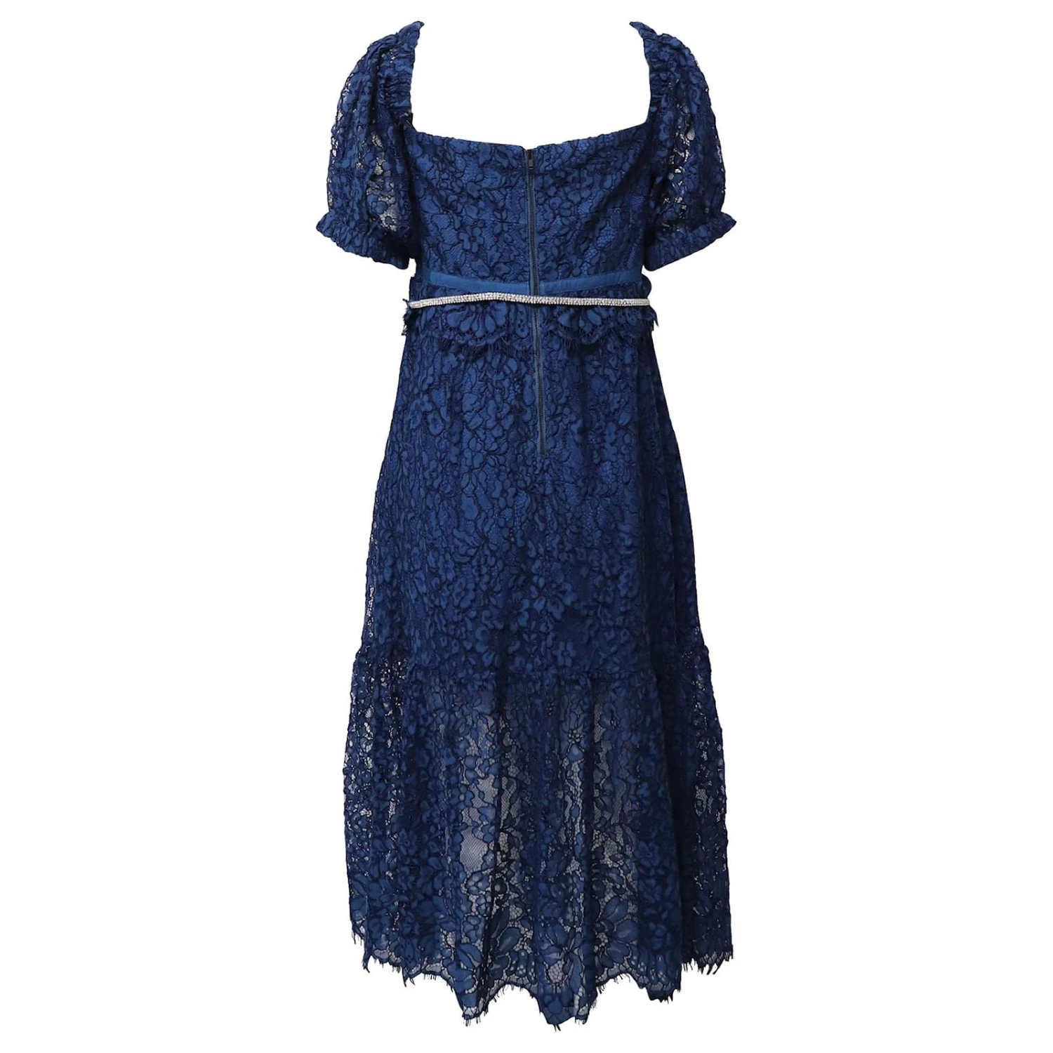 Self Portrait Robe Mi-longue En Dentelle Ornée Self-Portrait En Coton Bleu 3 Self Portrait Robe Mi-longue En Dentelle Ornée Self-Portrait En Coton Bleu – Image 3