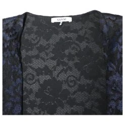 Ganni Flynn Robe Portefeuille En Dentelle à Volants En Polyamide Bleu Marine -ModeChic Magasin 870102 4