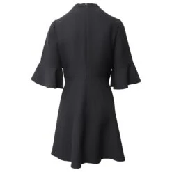 Valentino Garavani ROBE À MANCHES LOGO En Noir Lana Vergine -ModeChic Magasin 870113 2