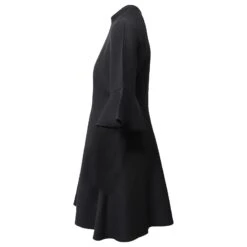 Valentino Garavani ROBE À MANCHES LOGO En Noir Lana Vergine -ModeChic Magasin 870113 3