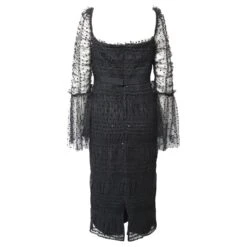 Self Portrait Robe Mi-longue Froncée Ornée De Sequins En Polyester Noir -ModeChic Magasin 870200 3