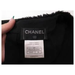 ROBE CHANEL COL A FRANGES EN SOIE NOIRE P31052W03906 M 38 BLACK SILK DRESS -ModeChic Magasin 870486 3