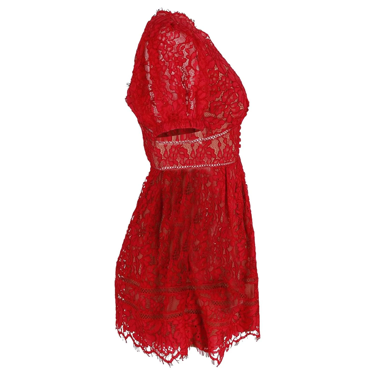 Self Portrait Mini Robe à Manches Bouffantes En Dentelle Guipure De Coton Rouge 2 Self Portrait Mini Robe à Manches Bouffantes En Dentelle Guipure De Coton Rouge – Image 2