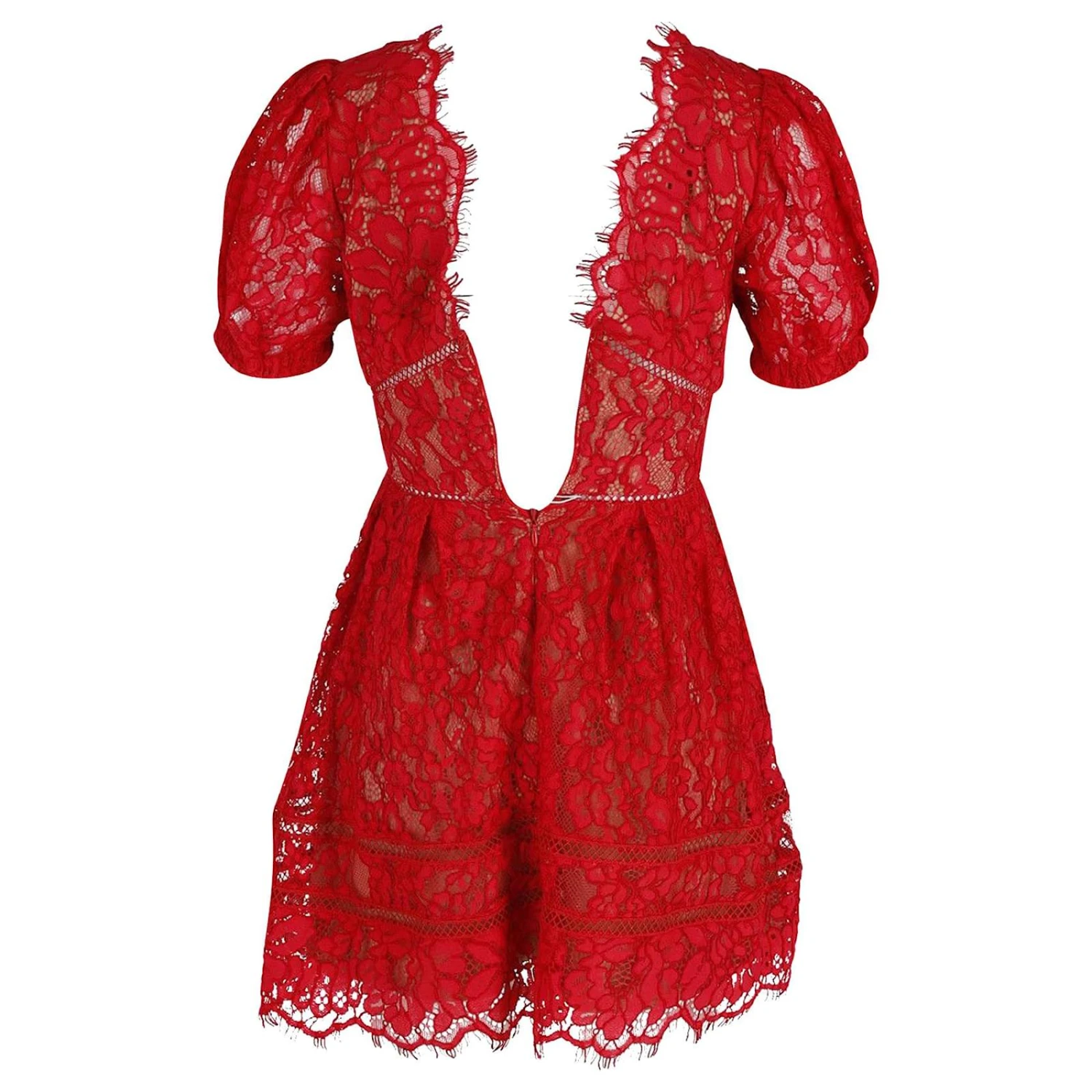 Self Portrait Mini Robe à Manches Bouffantes En Dentelle Guipure De Coton Rouge 3 Self Portrait Mini Robe à Manches Bouffantes En Dentelle Guipure De Coton Rouge – Image 3