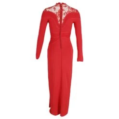 Robe Elie Saab à Manches Longues Et Dentelle En Viscose De Bambou Rouge -ModeChic Magasin 871051 3