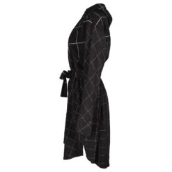 Maje Robe Mi-longue Boutonnée à épaules Dénudées Et Imprimé Grille En Polyester Noir -ModeChic Magasin 871150 3
