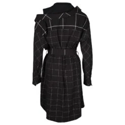 Maje Robe Mi-longue Boutonnée à épaules Dénudées Et Imprimé Grille En Polyester Noir -ModeChic Magasin 871150 4