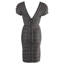 Herve Leger Robe Fourreau à Encolure En V Filetée En Rayonne Grise 6 Herve Leger Robe Fourreau à Encolure En V Filetée En Rayonne Grise -ModeChic Magasin 872462 3