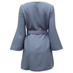 Valentino Robe Courte Ceinturée Ornée De Cristaux En Laine Bleu Clair -ModeChic Magasin 872555 3
