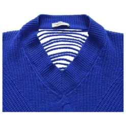 Versace Robe Courte En Maille Torsadée En Laine Bleu Roi -ModeChic Magasin 872587 4