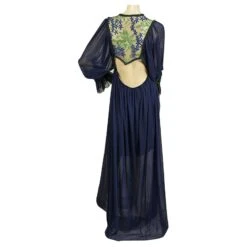 Autre Marque Marilena Z Robe Longue En Tulle à Plastron Brodé Bleu Dos Ouvert Taille OS -ModeChic Magasin 873580 2