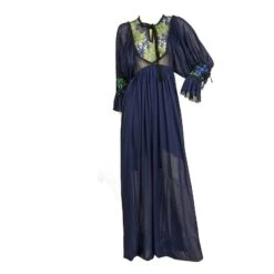 Autre Marque Marilena Z Robe Longue En Tulle à Plastron Brodé Bleu Dos Ouvert Taille OS -ModeChic Magasin 873580 6