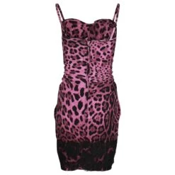 Dolce & Gabbana Mini Robe Drapée Léopard Sur Le Devant En Soie De Coton Imprimée Rose -ModeChic Magasin 878930 3