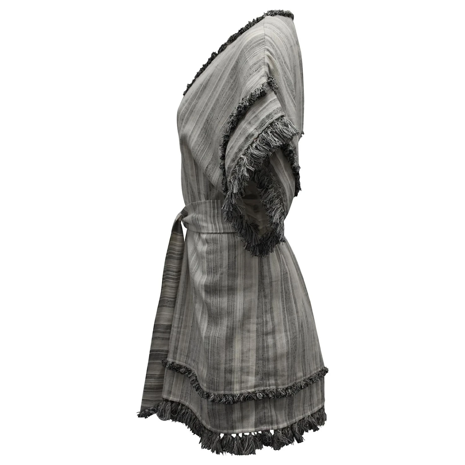 Zimmermann Zimmerman Robe Ceinturée à Franges En Lin Gris 2 Zimmermann Zimmerman Robe Ceinturée à Franges En Lin Gris – Image 2