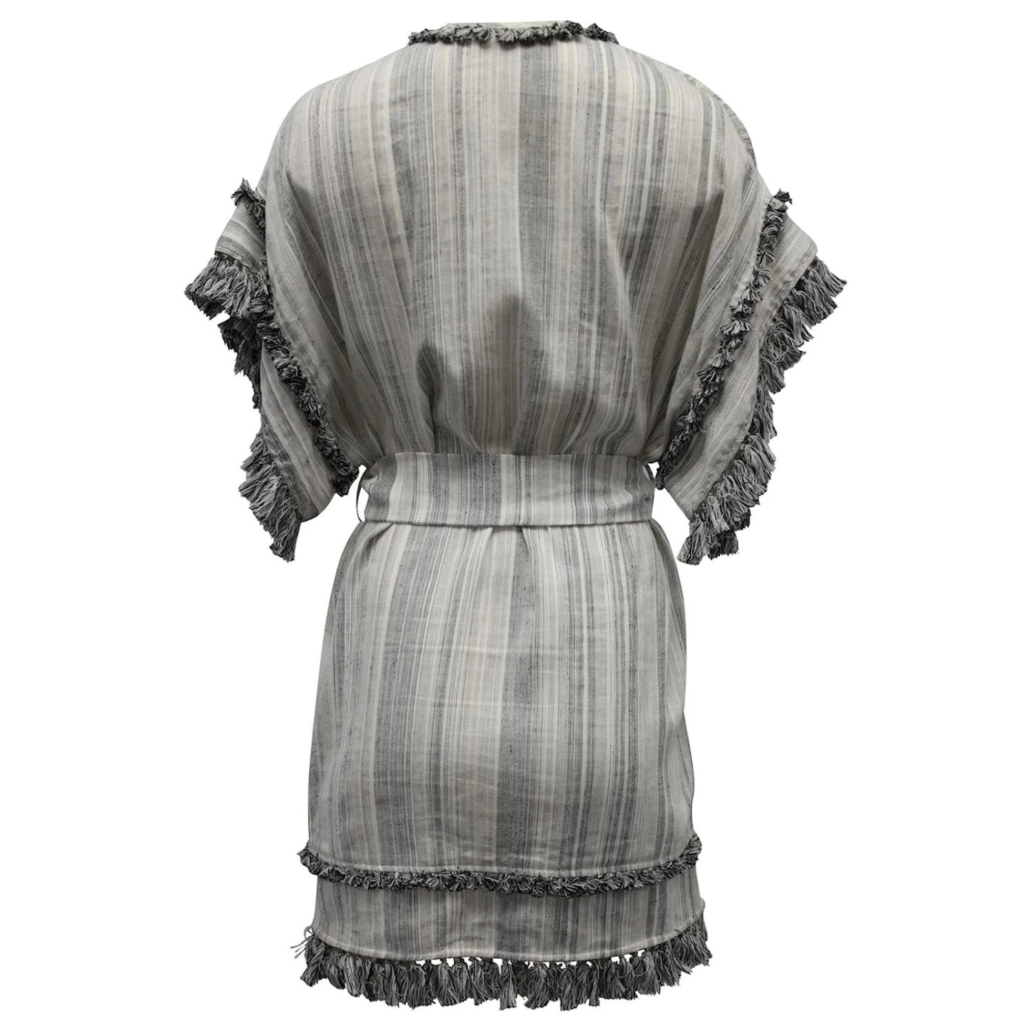 Zimmermann Zimmerman Robe Ceinturée à Franges En Lin Gris 4 Zimmermann Zimmerman Robe Ceinturée à Franges En Lin Gris – Image 4