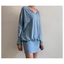 Autre Marque Robe Tunique Ou Mini Robe Coton Bleu Chiné Bleu Clair -ModeChic Magasin 90906 5