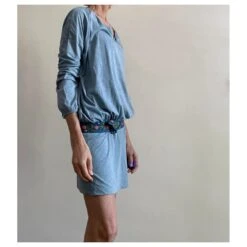 Autre Marque Robe Tunique Ou Mini Robe Coton Bleu Chiné Bleu Clair -ModeChic Magasin 90906 7