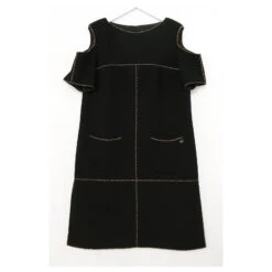 Chanel Spring 2014 Robe à épaules Dénudées Et Bordure En Corde Noir