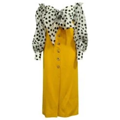 Carolina Herrera Robe à Pois Et Epaule Dénudée En Soie Jaune