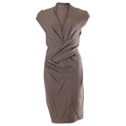 Helmut Lang Robe à Mancherons Torsadée Sur Le Devant En Laine Grise