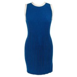 Mini Robe Chanel En Stretch Bleu électrique Avec Bordure Blanche