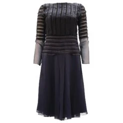 Oscar De La Renta Robe Bordée De Dentelle En Soie Bleue Bleu Marine