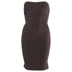 Robe Bandage Herve Leger Sans Bretelles En Rayonne Grise