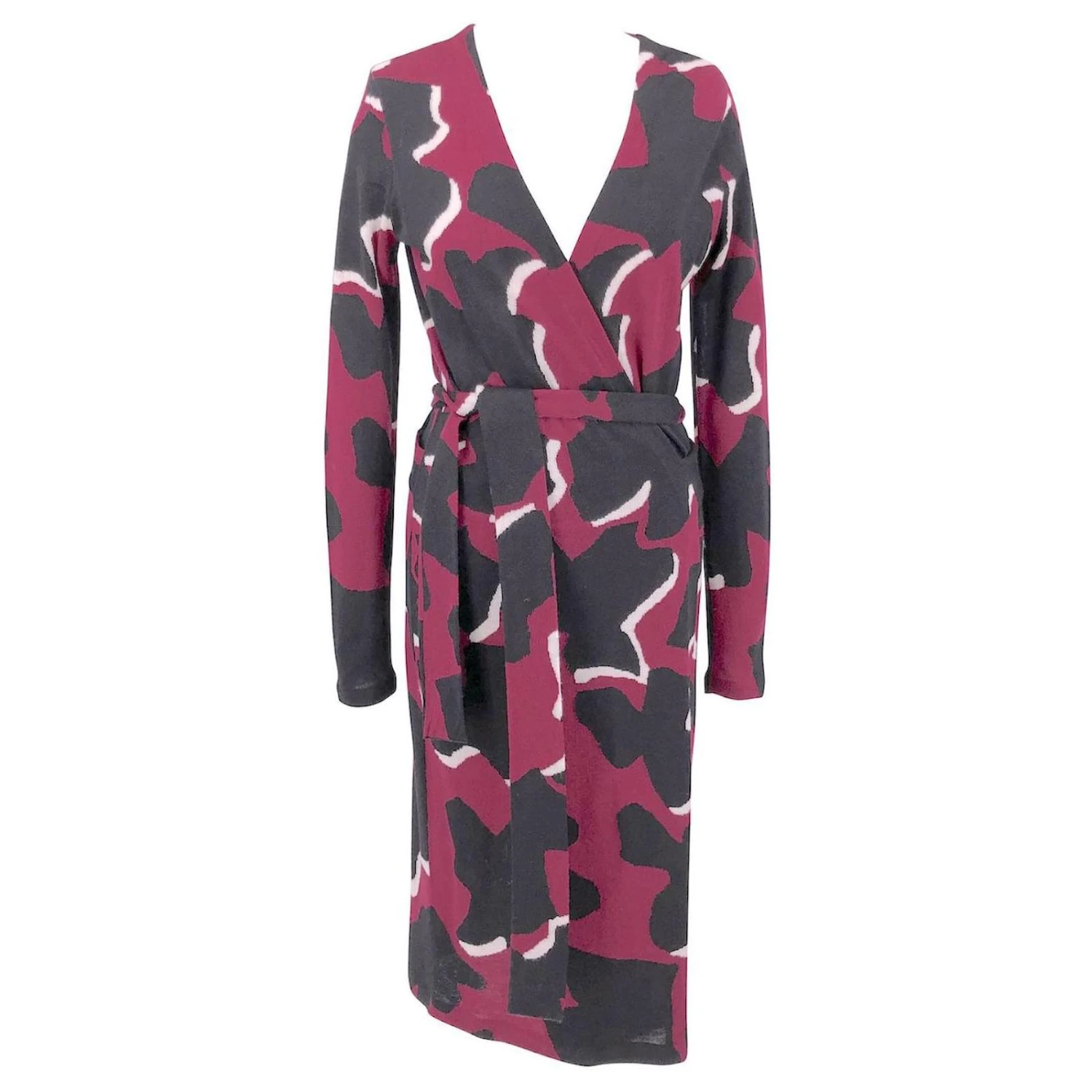 Diane Von Furstenberg Robe DVF Bordeaux, Laine Noire Et Blanche Multicolore 1 Diane Von Furstenberg Robe DVF Bordeaux, Laine Noire Et Blanche Multicolore
