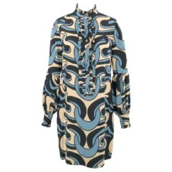 Diane Von Furstenberg Robe DVF En Bleu, Imprimé Tourbillon Noir Et Crème Sur Soie Multicolore