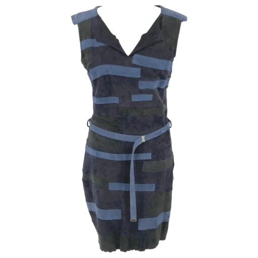 Robe Jitrois En Daim Stretch Avec Patchwork Bleu Et Noir -ModeChic Magasin decoration divers robe jitrois en daim stretch avec patchwork bleu et noir suede