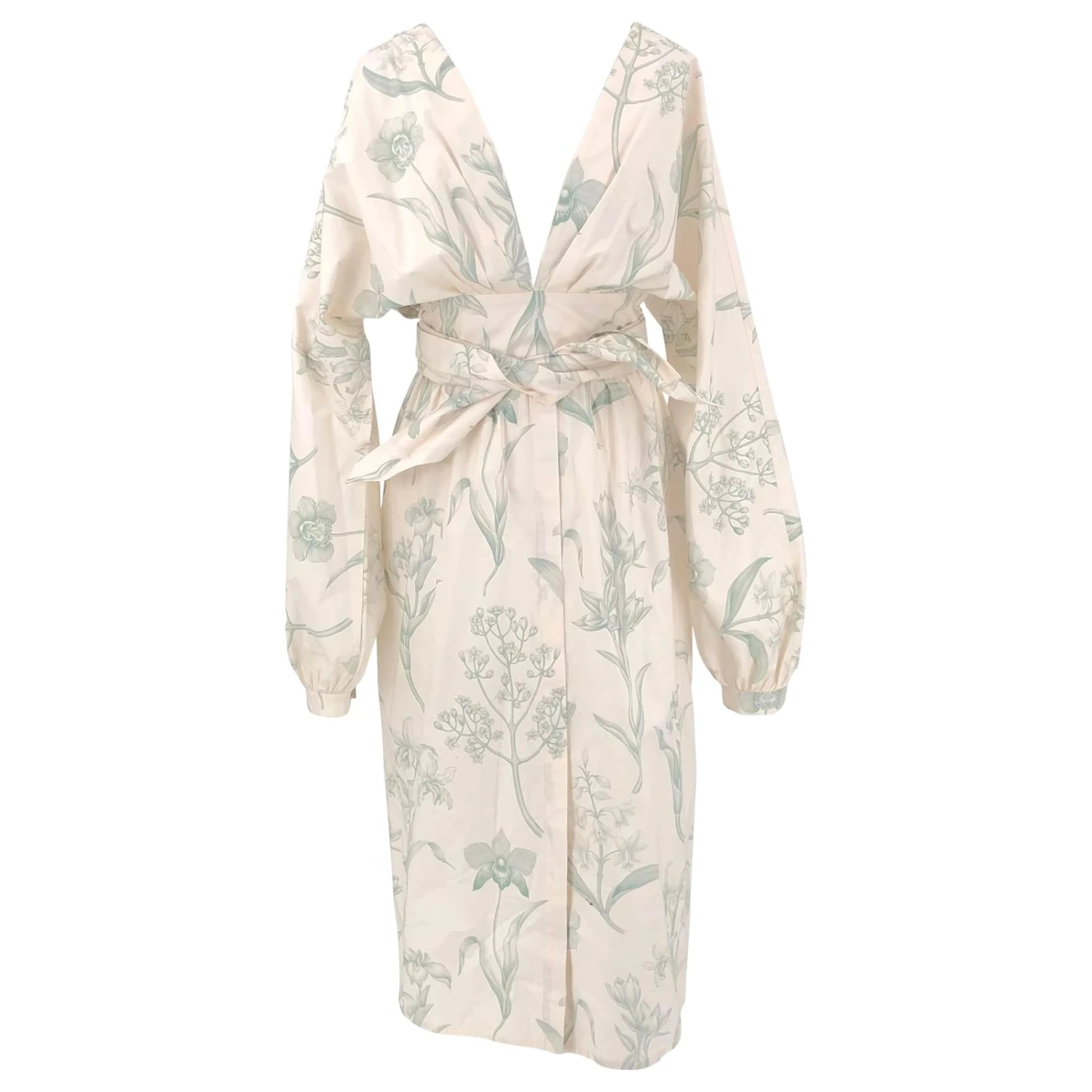 Autre Marque Robe Johanna Ortiz En Imprimé Iris Vert Sur Coton Crème Blanc Écru 1 Autre Marque Robe Johanna Ortiz En Imprimé Iris Vert Sur Coton Crème Blanc Écru