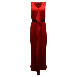 Robe Longue Carolina Herrera Drapée Sur Le Devant En Acétate Et Viscose Rouge