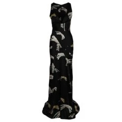 Robe Longue En Soie à Imprimé Animal Roberto Cavalli Noir
