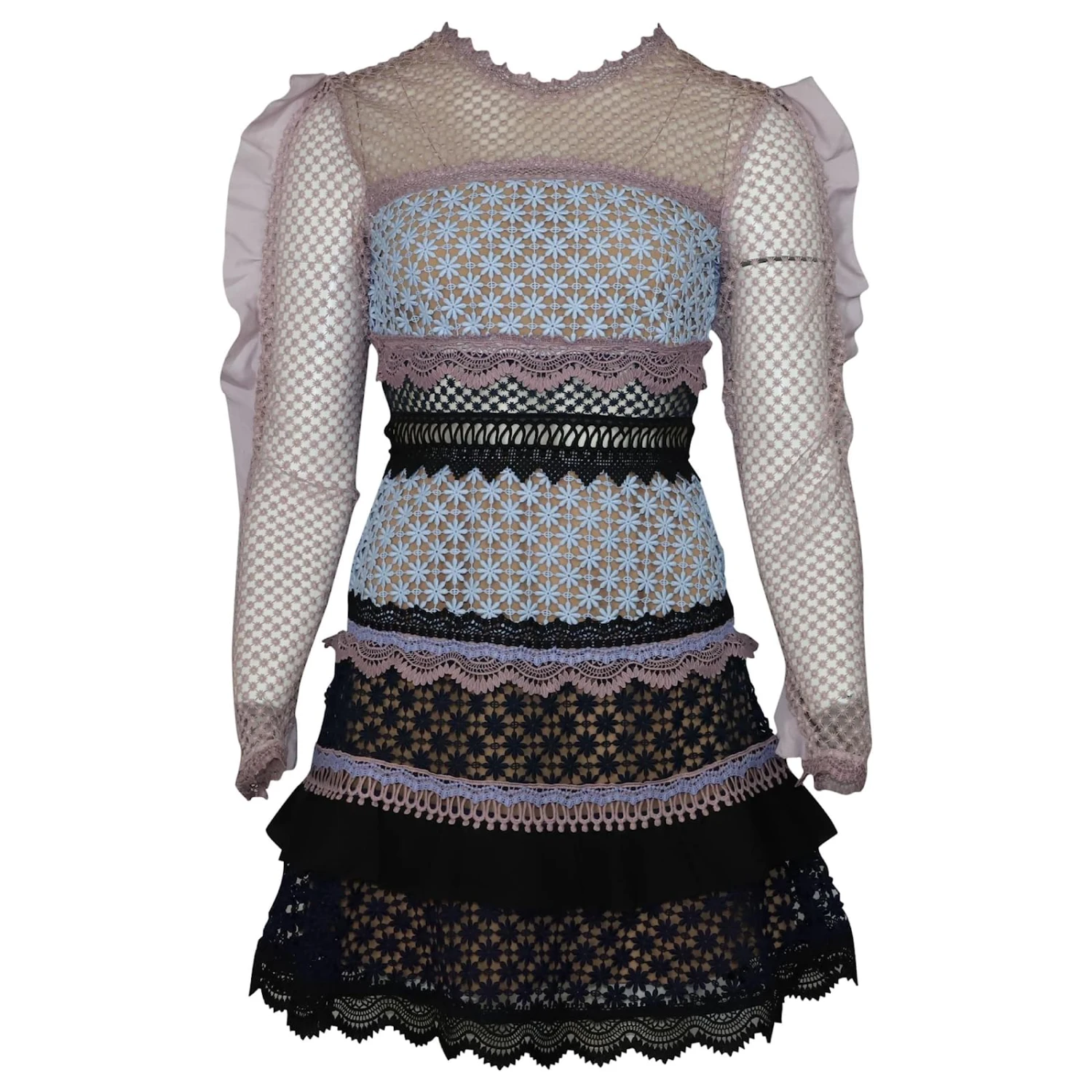 Self Portrait Self-Portrait Bellis Robe En Dentelle à Panneaux Contrastants En Polyester Multicolore 1 Self Portrait Self-Portrait Bellis Robe En Dentelle à Panneaux Contrastants En Polyester Multicolore