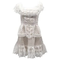 Self Portrait Self-Portrait Mini Robe En Dentelle Guipure épaules Dénudées En Polyester Blanc