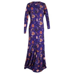 Diane Von Furstenberg Robe Longue Ajustée à Imprimé Canton En Soie Imprimée Bleue