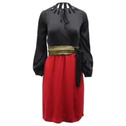 Diane Von Furstenberg Robe Mi-longue Color Block En Soie Noire Et Rouge Multicolore