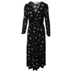Diane Von Furstenberg Robe Mi-longue Vanessa Froncée à Fleurs En Viscose Noire